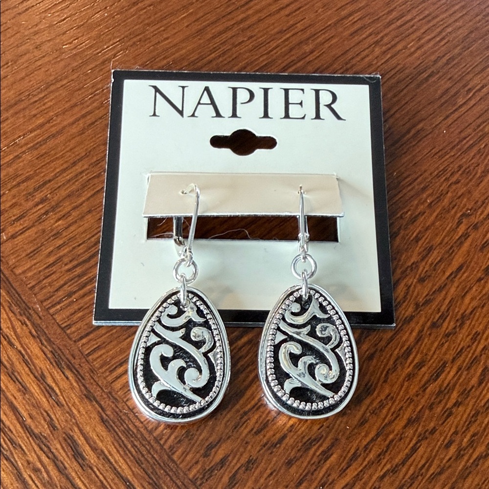 Napier Black and Silver Teardrop Earrings